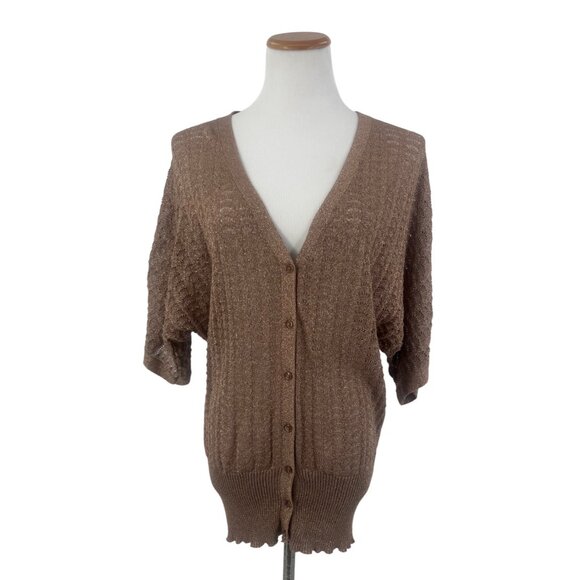 Y2K Charolette Russe Shimmery Bronze Dolman Sleeve Button Front V-Neck Cardigan - Picture 2 of 12